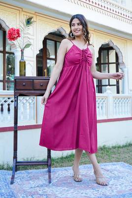 Women'S Maroon Stripe Printed Dress (Maroon) 4