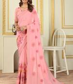 Patlani Style Beautiful Georgette Floral Embroidery Saree With Unstitched Blouse