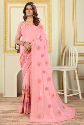 Patlani Style Beautiful Georgette Floral Embroidery Saree With Unstitched Blouse 4