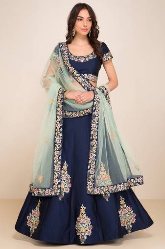 Magnetic Navy Blue Sequins Tapeta Silk Wedding Wear Lehenga Choli
