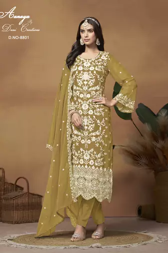 Mustard color soft organza  salwar suits with soft organza  dupatta