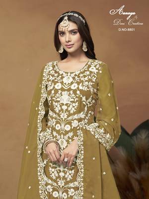 Mustard embroidered organza salwar suit with dupatta 3