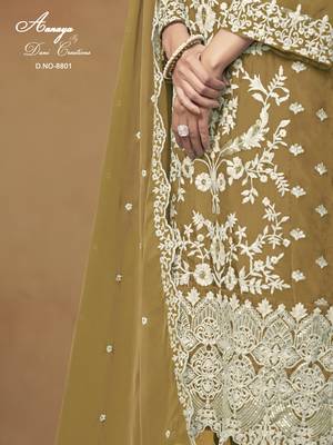 Mustard embroidered organza salwar suit with dupatta 4