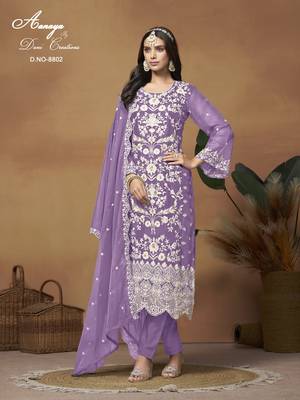 Purple embroidered organza salwar suit with dupatta 1