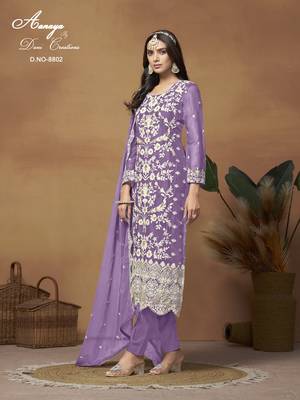 Purple embroidered organza salwar suit with dupatta 2