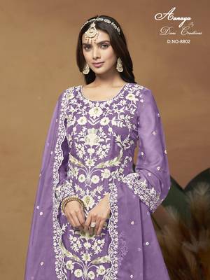 Purple embroidered organza salwar suit with dupatta 3