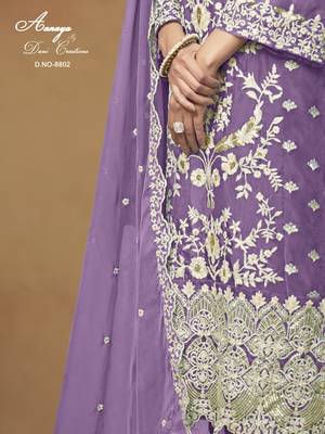 Purple embroidered organza salwar suit with dupatta 4