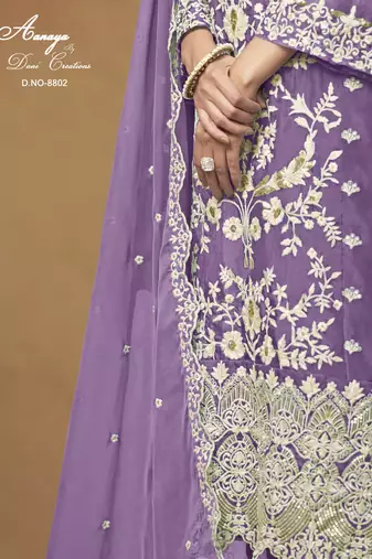 Purple embroidered organza salwar suit with dupatta