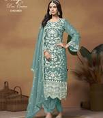 Sea green color soft organza  salwar suits with soft organza  dupatta