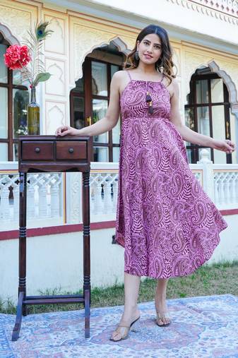 Women'S Pink Floral Printed Dress (Pink)