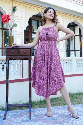 Women'S Pink Floral Printed Dress (Pink)
