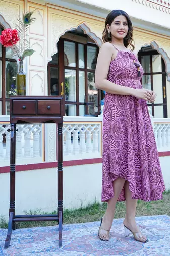 Women'S Pink Floral Printed Dress (Pink)