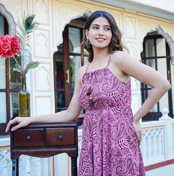 Women'S Pink Floral Printed Dress (Pink) 5