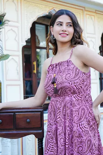 Women'S Pink Floral Printed Dress (Pink)