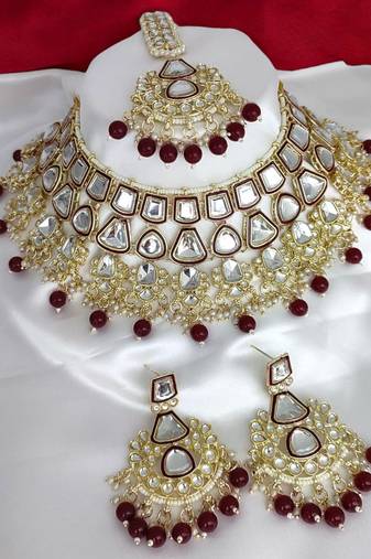 Maroon heavy premium bridal designer jewellery set