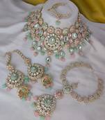 Mint green, baby pink heavy premium bridal designer jewellery set