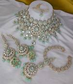 Mint green heavy premium bridal designer jewellery set