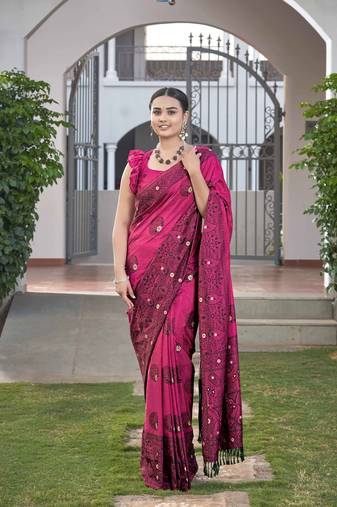 Banarasi Woven Pink Saree With Heavy Jacquard Work Saree With Blouse Piece