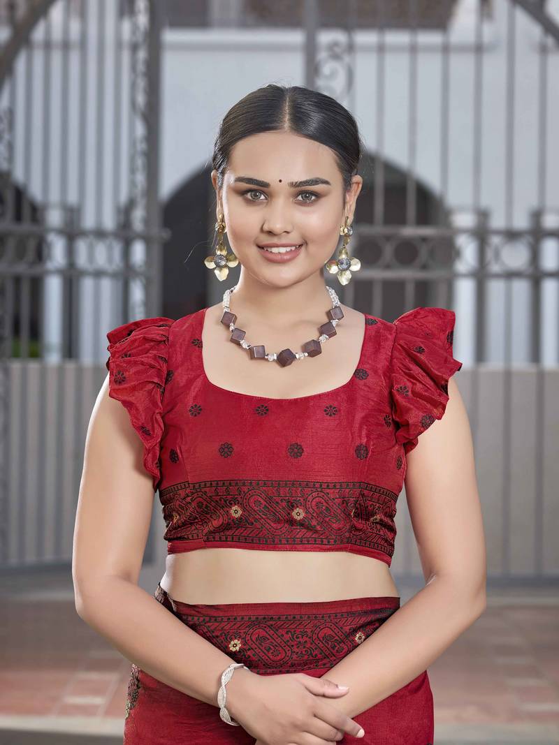 Faux Banarasi Woven Red Saree With Heavy Jacquard Work Saree With Blouse Piece