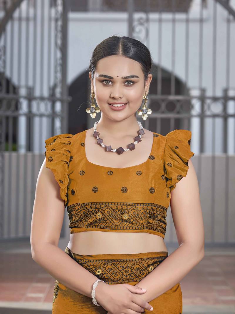 Faux Banarasi Woven Mustard Saree With Heavy Jacquard Work Saree With Blouse Piece