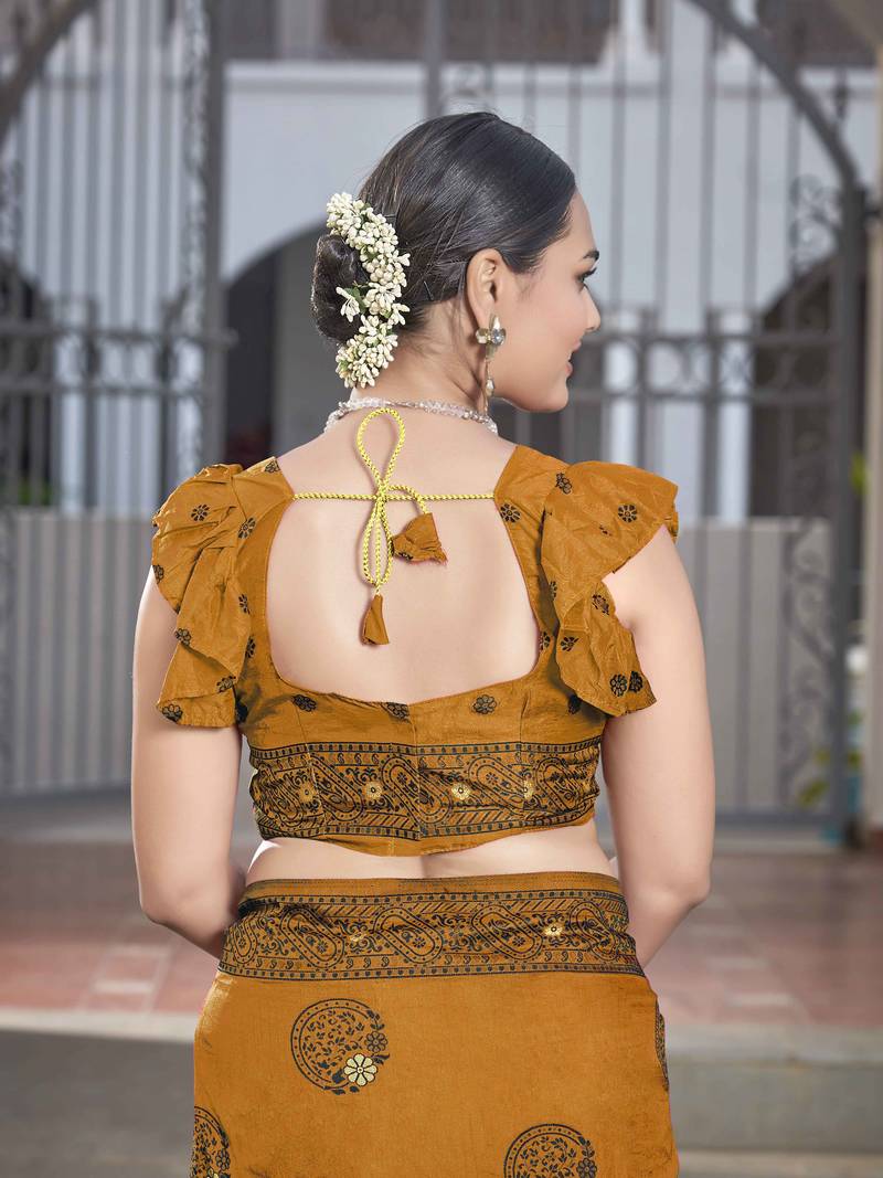 Faux Banarasi Woven Mustard Saree With Heavy Jacquard Work Saree With Blouse Piece