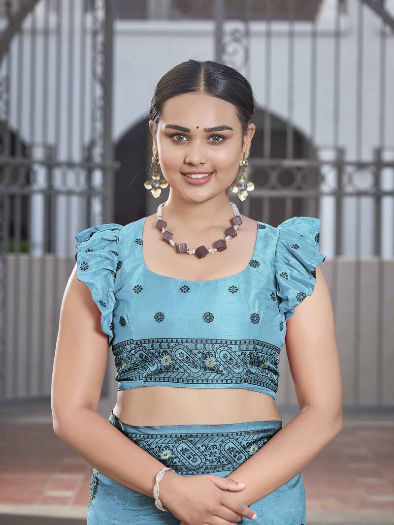 Faux Banarasi Woven Light Blue Saree With Heavy Jacquard Work Saree With Blouse Piece