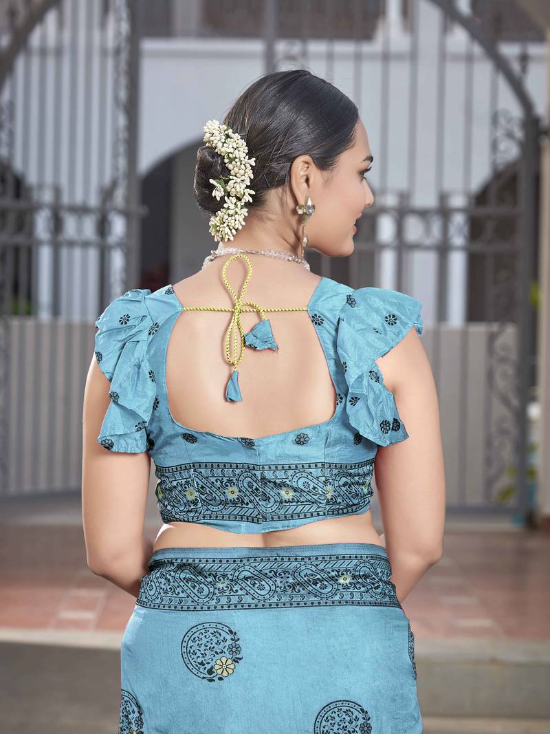 Faux Banarasi Woven Light Blue Saree With Heavy Jacquard Work Saree With Blouse Piece