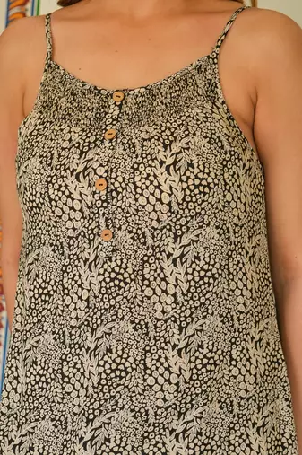 Women'S Rayon Floral Printed Dress (Black)