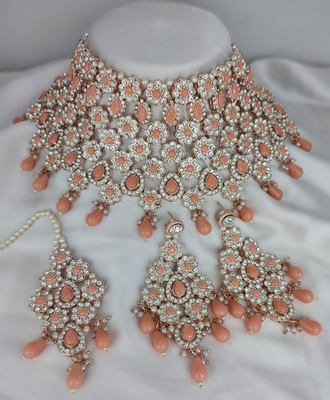 Peach heavy premium bridal designer jewellery set 2