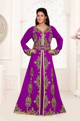 Purple color Full Sleeves Handmade Moroccan Kaftan  1