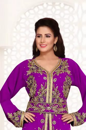 Purple color Full Sleeves Handmade Moroccan Kaftan 
