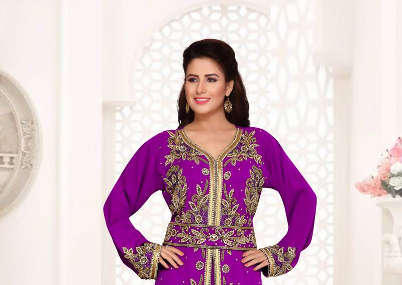 Purple color luxurious Full Sleeves Handmade Moroccan Kaftan .