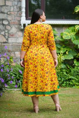 Yash gallery women's stretchable maternity wear floral printed anarkali dress (mustard) 2
