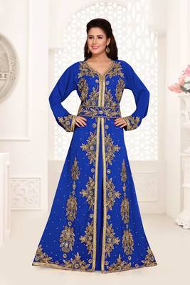 Royal Blue color Full Sleeves Handmade Moroccan Kaftan  1