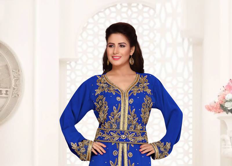 Royal Blue color luxurious Full Sleeves Handmade Moroccan Kaftan .