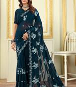 Patlani Style Stylist Georgette Floral Embroidery Saree With Unstitched Blouse