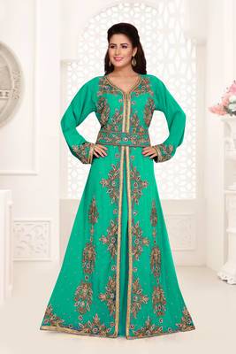 Sea Green color Full Sleeves Handmade Moroccan Kaftan  1