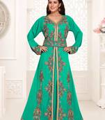 Sea Green color luxurious Full Sleeves Handmade Moroccan Kaftan .