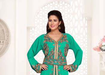 Sea Green color Full Sleeves Handmade Moroccan Kaftan  2