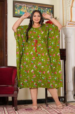 Women'S Plus Size Cotton Floral Printed Maternity Wear Kaftan (Green) 1