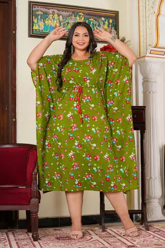 Women'S Plus Size Cotton Floral Printed Maternity Wear Kaftan (Green)