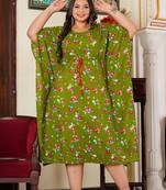Women'S Plus Size Cotton Floral Printed Maternity Wear Kaftan (Green)