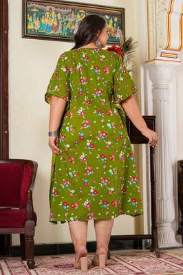 Women'S Plus Size Cotton Floral Printed Maternity Wear Kaftan (Green) 2