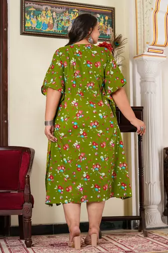 Women'S Plus Size Cotton Floral Printed Maternity Wear Kaftan (Green)