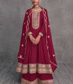 Pink Embroidered Georgette  Anarkali Palazzo Suit Free size full stitched Up To 42" Size