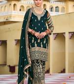 Green Embroidered Silk Free Size Stitched Straight Palazzo Suit (Size Upto 42) Free size full stitched Up To 42" Size