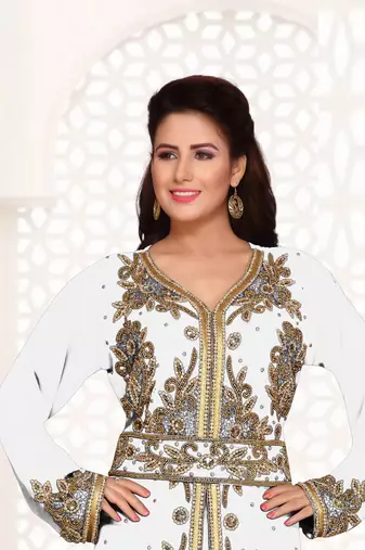 Off-White color Full Sleeves Handmade Moroccan Kaftan 