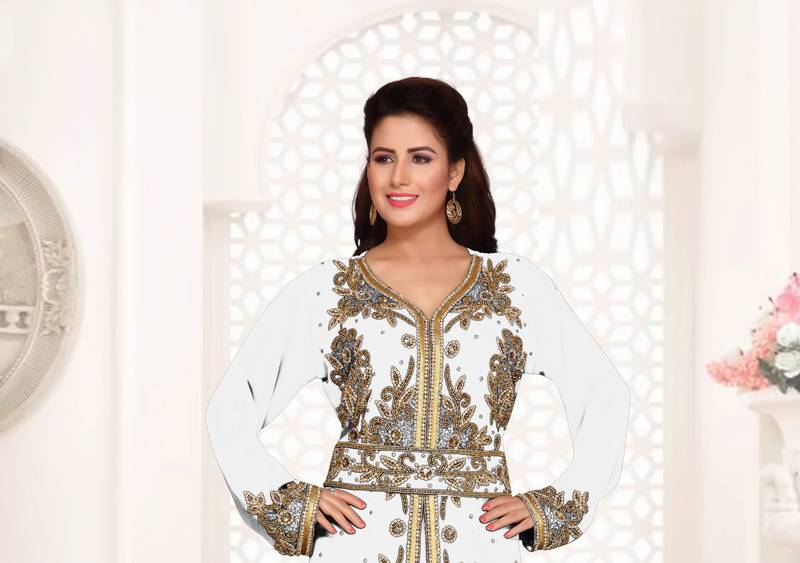 Off-White color luxurious Full Sleeves Handmade Moroccan Kaftan .