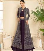 Purple Embroidered Georgette Free Size Stitched Blouse  Suit. (Size Upto 42) Free size full stitched Up To 42" Size