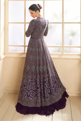 Purple Embroidered Georgette Free Size Stitched Blouse  Suit. (Size Upto 42) Free size full stitched Up To 42" Size 3